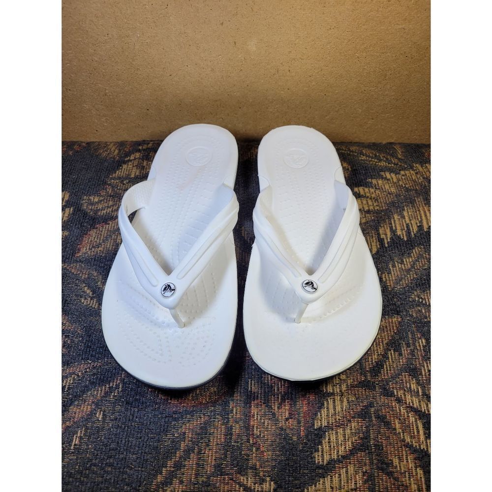 CROCS Unisex Crocband White and Black Flip Flop Sandals- Size M7/W9